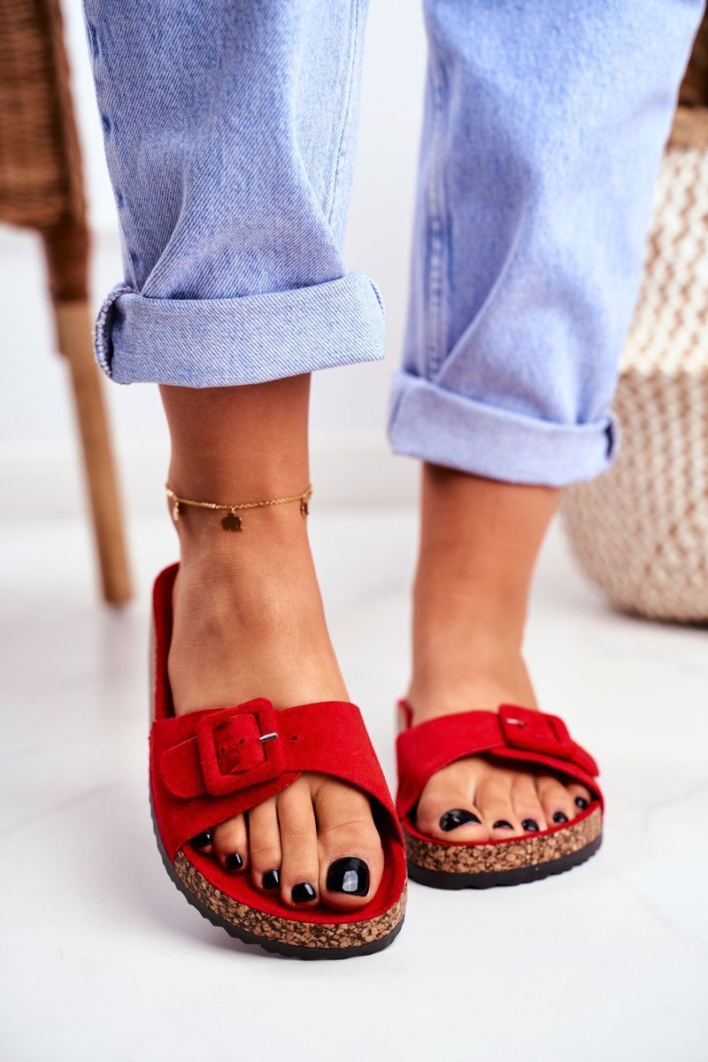 Women's Slides Red Buckle Adjustment Rosaline | Cheap and fashionable ...